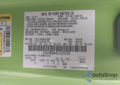 2020 Ford Mustang Ecoboost Premium from USA, damaged, VIN 1FATP8UH4L5125734